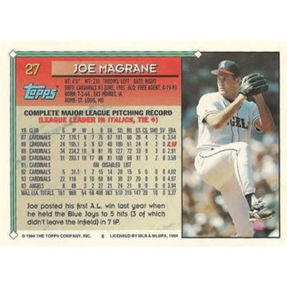 1994 Topps Joe Magrane # 27 California Angels